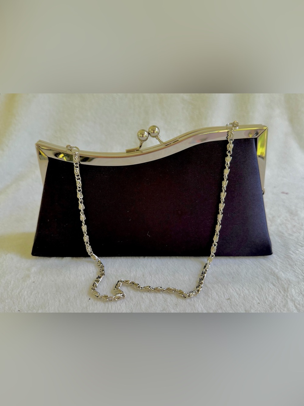 Vintage Lovely NY Mini Dark Navy Satin Evening Bag Purse Clutch Kiss Lock EUC